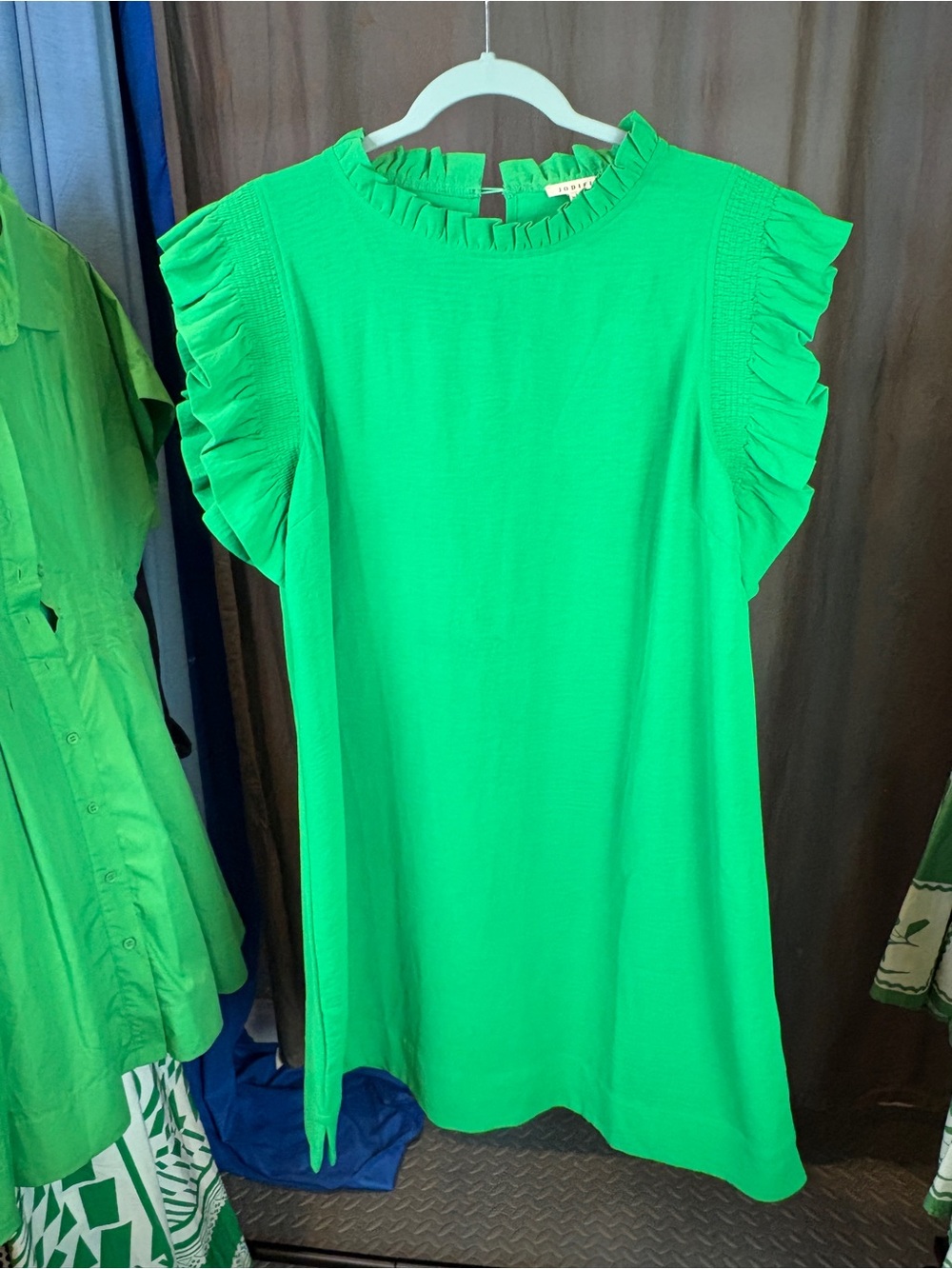 JODIFL Bright Green Ruffle Sleeve Casual Dress